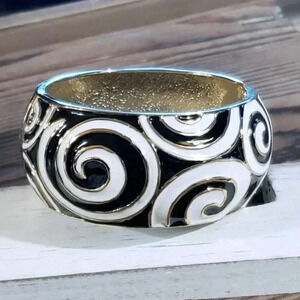 Retro Art Deco Mid-Century Style Enamel Chunky Bangle Statement Bracelet